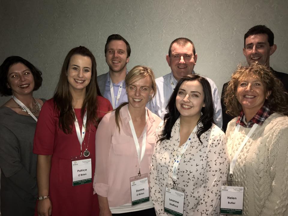 The Wexford Orthodontics team at the recent Orthodontic Society of Ireland meeting in Portmarnock. Orthodontists: Drs Donnchadh O’Morain, Jonathan Butler & Don Ryan (Back Row). Nurses: Rosemary Wilson, Patrice O’Brien, Donna O’Brien, Leanne Stafford and Manager: Helen Butler ( Front Row )